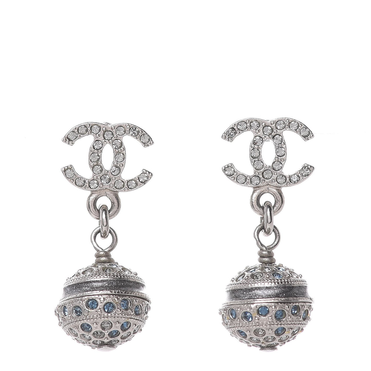 Crystal CC Drop Earrings Blue Silver