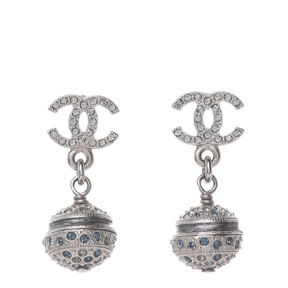 Chanel Crystal CC Drop Earrings Blue Silver 1 of 5