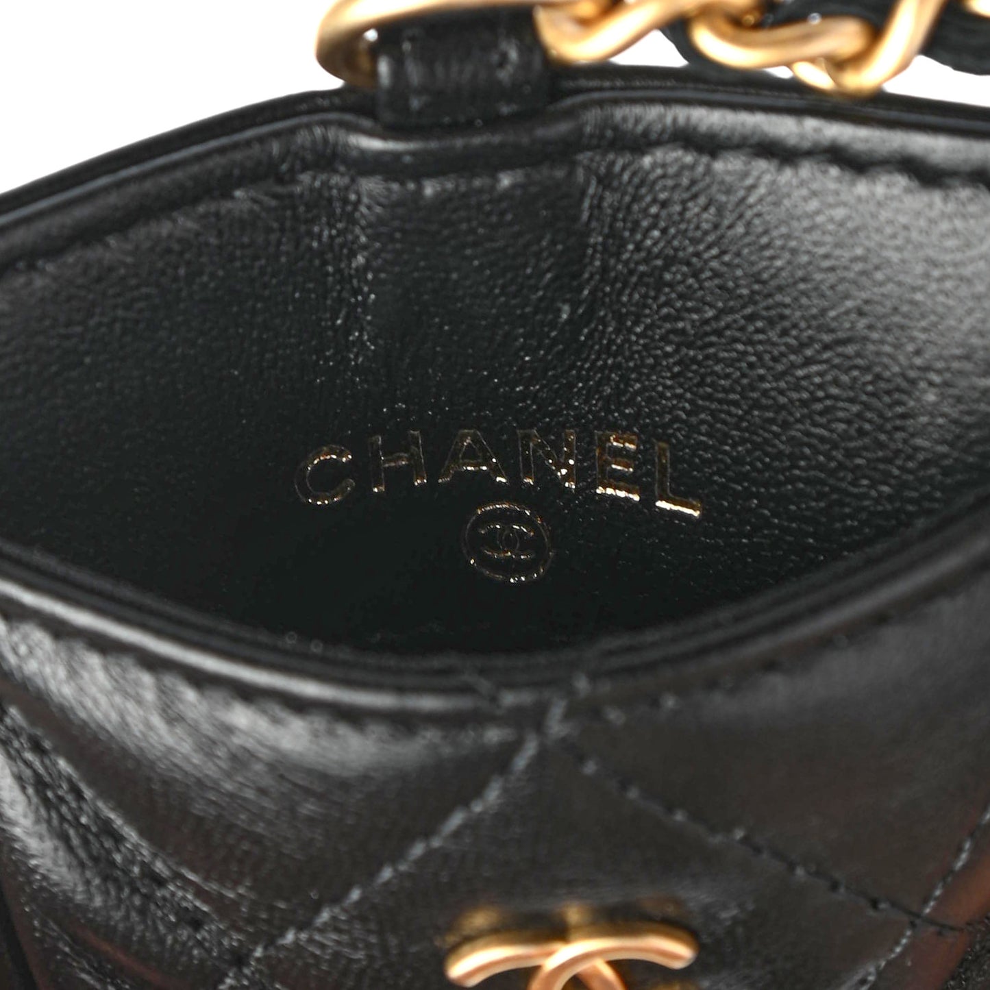 Pearl Lambskin Pearl Crown CC Wristlet Multi Pouches Black