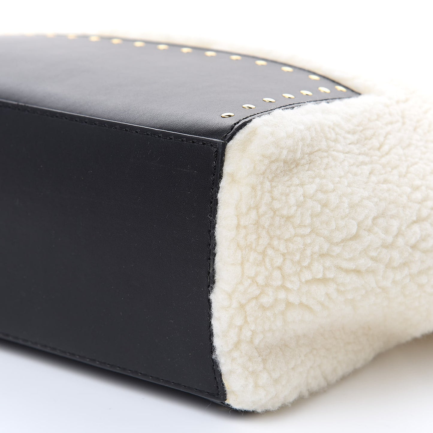 Eco Alter Nappa Shearling Popper Bucket Bag Black White