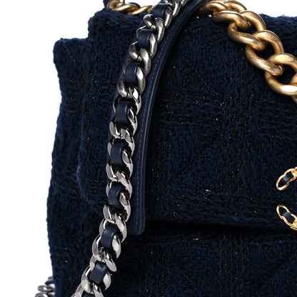 Chanel Tweed Quilted Large Chanel 19 Flap Navy Blue 8 of 12