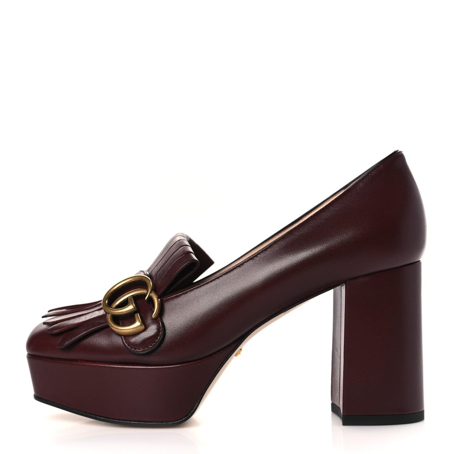 Gucci Malaga Kid GG Marmont Fringe Platform Loafer Pumps 36.5 Vintage Bordeaux 1 of 9