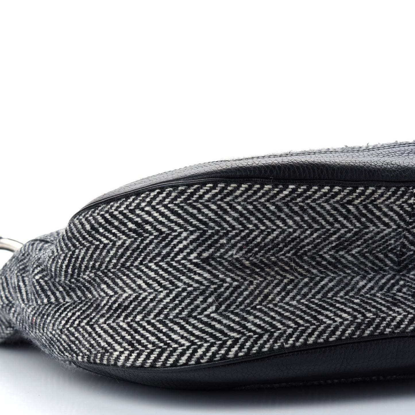 Wool Herringbone Hobo Black White
