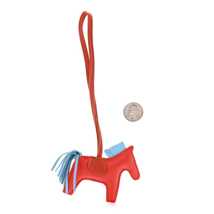 Hermes Milo Lambskin Grigri Rodeo Horse Bag Charm PM Capucine Celeste Cornaline 2 of 4