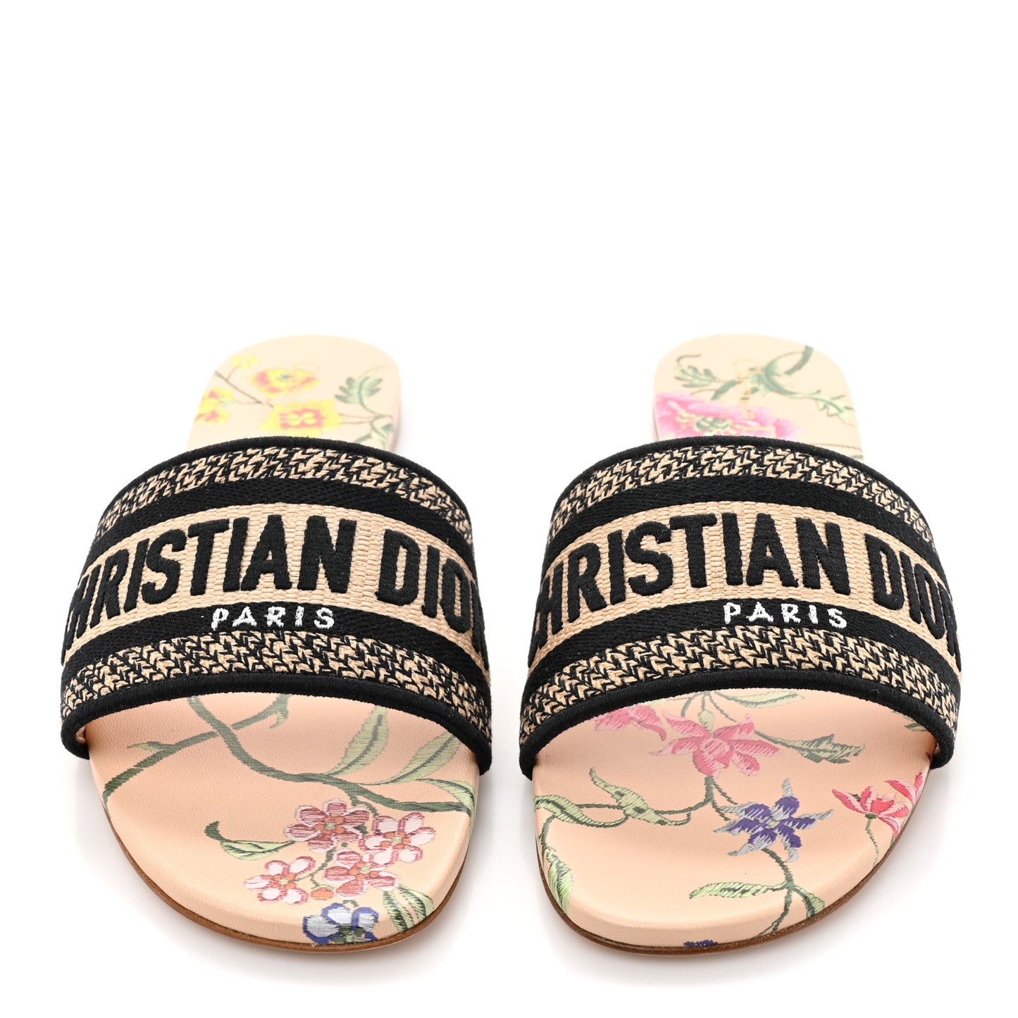 Straw Embroidered Petites Fleurs Dway Mules Slide Sandals 40 Multicolor