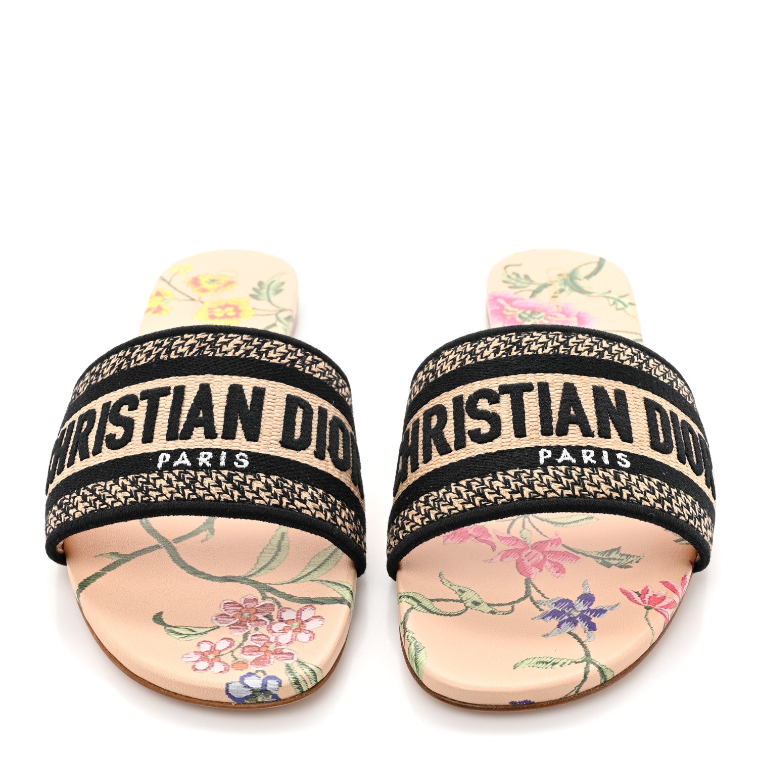 Christian Dior Straw Embroidered Petites Fleurs Dway Mules Slide Sandals 40 Multicolor 2 of 9