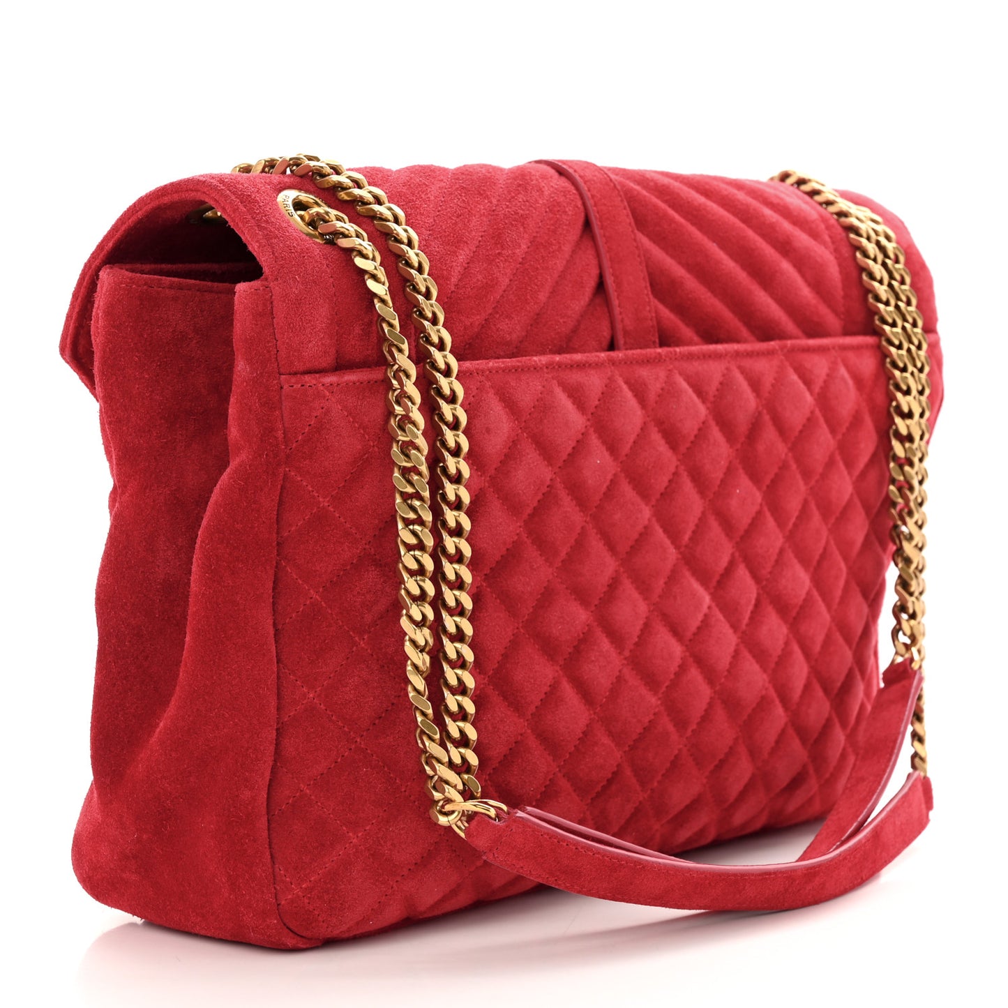 Suede Mixed Matelasse Triquilt Large Monogram Envelope Satchel Red