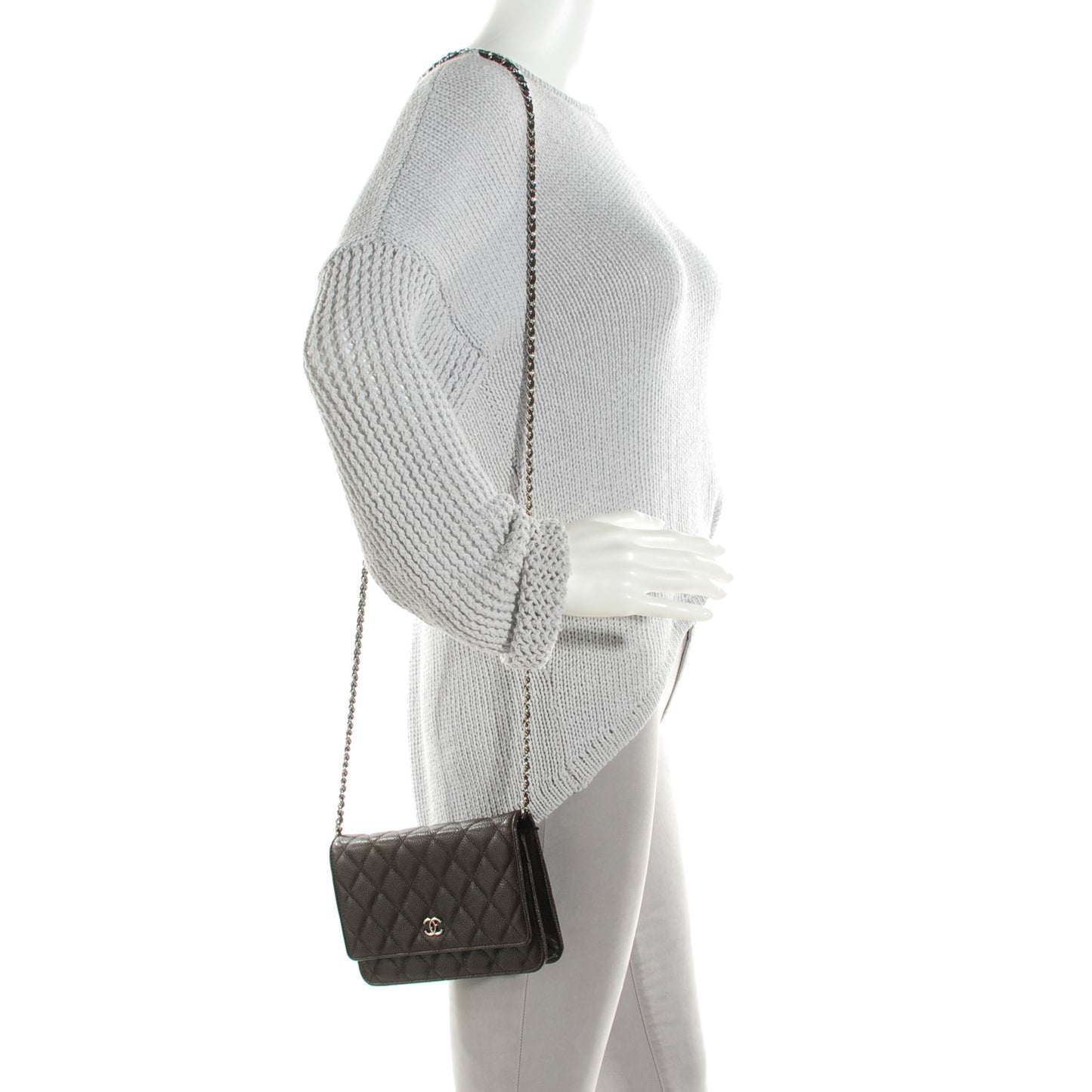 Caviar Quilted Wallet on Chain WOC Dark Brown