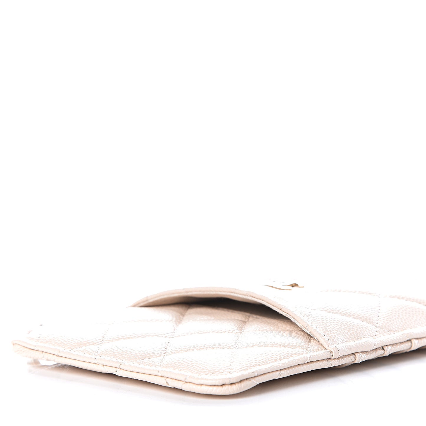 Caviar Quilted Classic Flat Wallet Pouch Light Beige