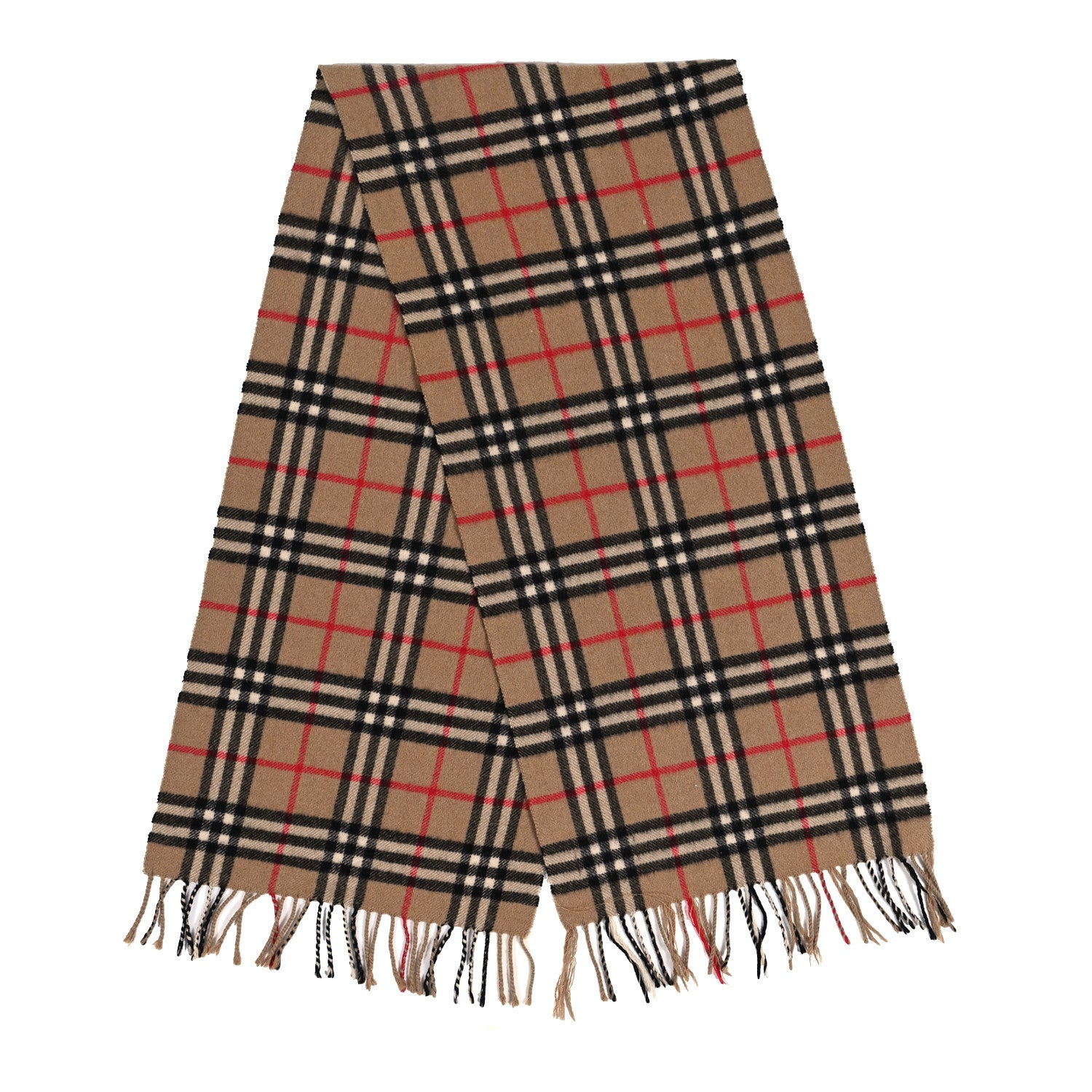Burberry Lambswool Check Fringe Scarf Camel 2 of 4