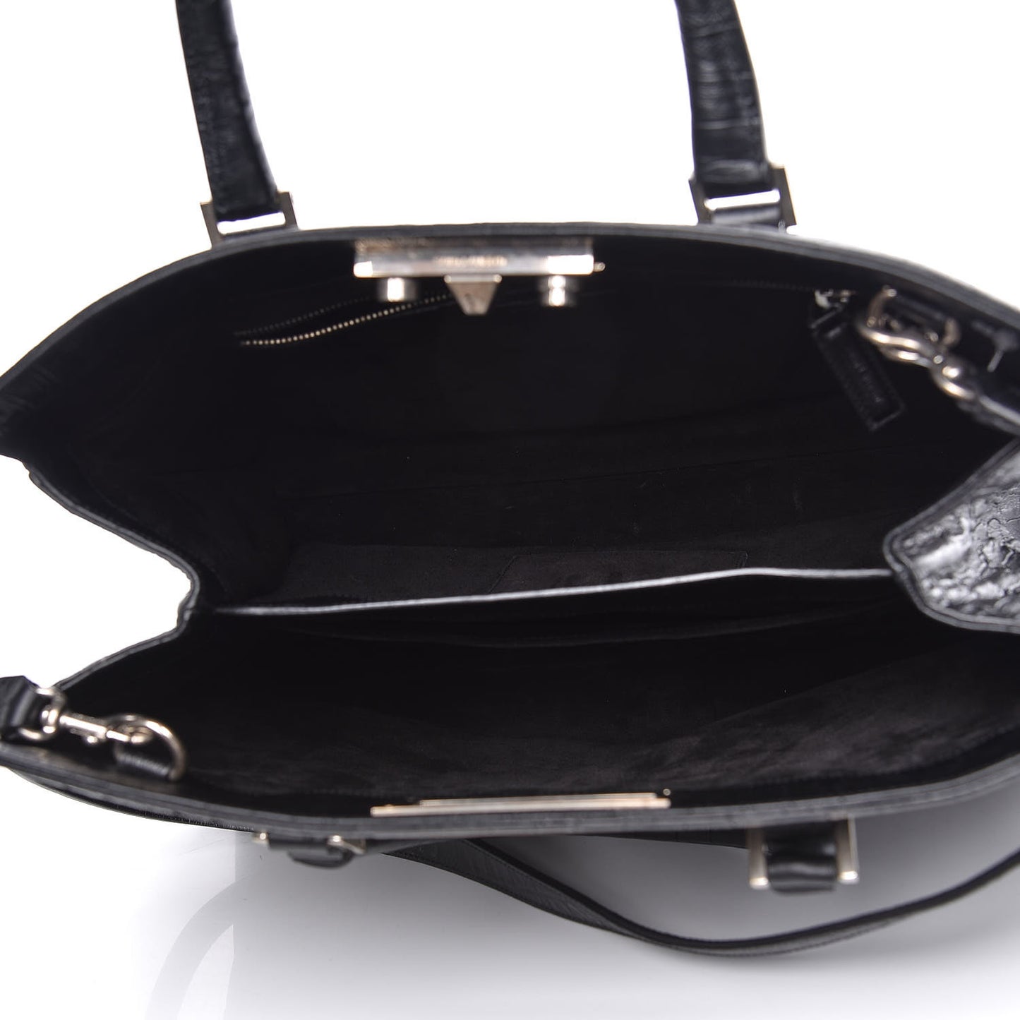 Calfskin Crocodile Embossed Medium Trois Class Tote Black