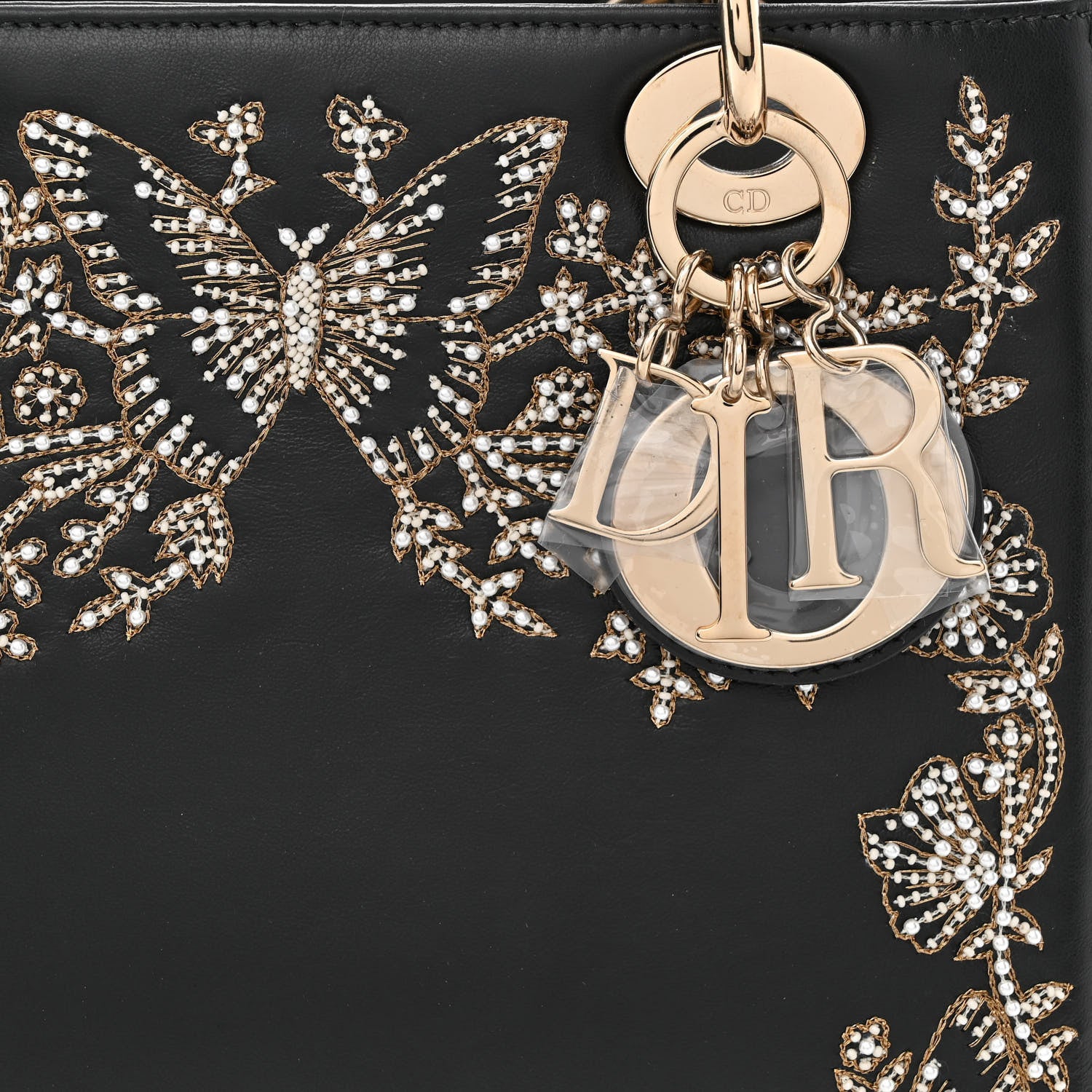 Christian Dior Calfskin Beaded Embroidered Ramage Butterfly Medium Lady Dior Black White Black White 8 of 10