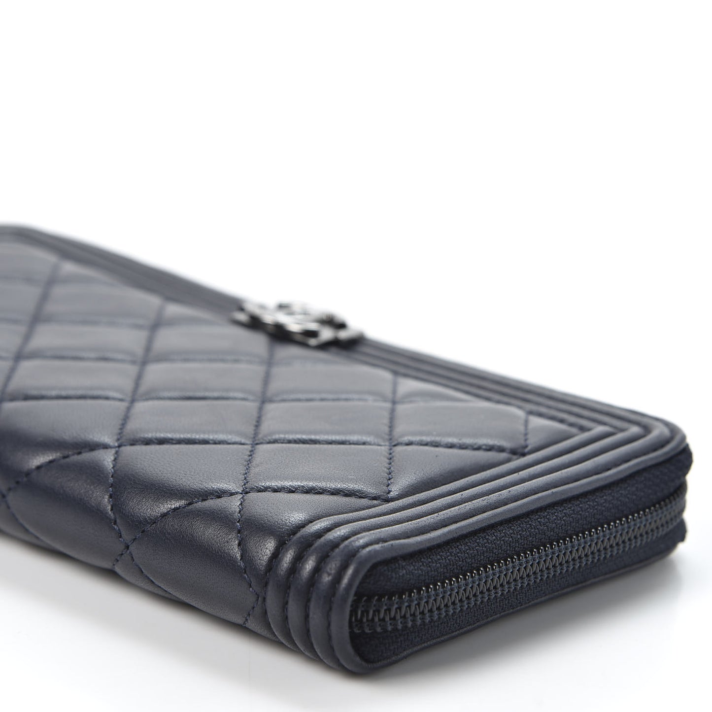 Lambskin Quilted Boy Zip Around Wallet Navy