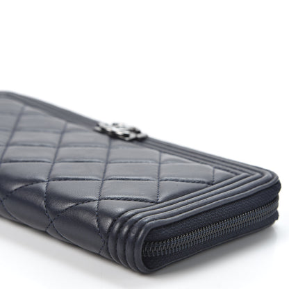 Chanel Lambskin Quilted Boy Zip Around Wallet Navy 6 of 10