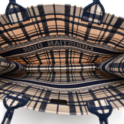 Christian Dior Canvas Embroidered Large Plaid Book Tote Navy 5 of 10