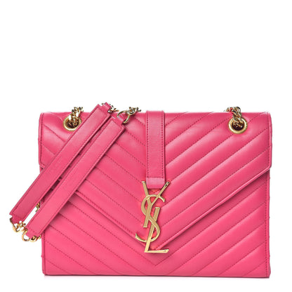 Saint Laurent Lambskin Matelasse Medium Monogram Satchel Fuchsia 1 of 10