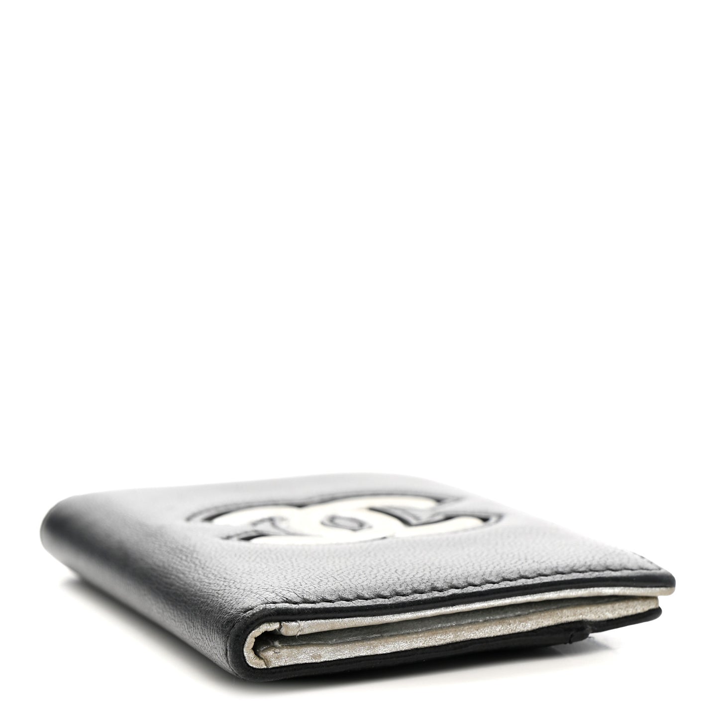 Calfskin Card Holder Black Silver