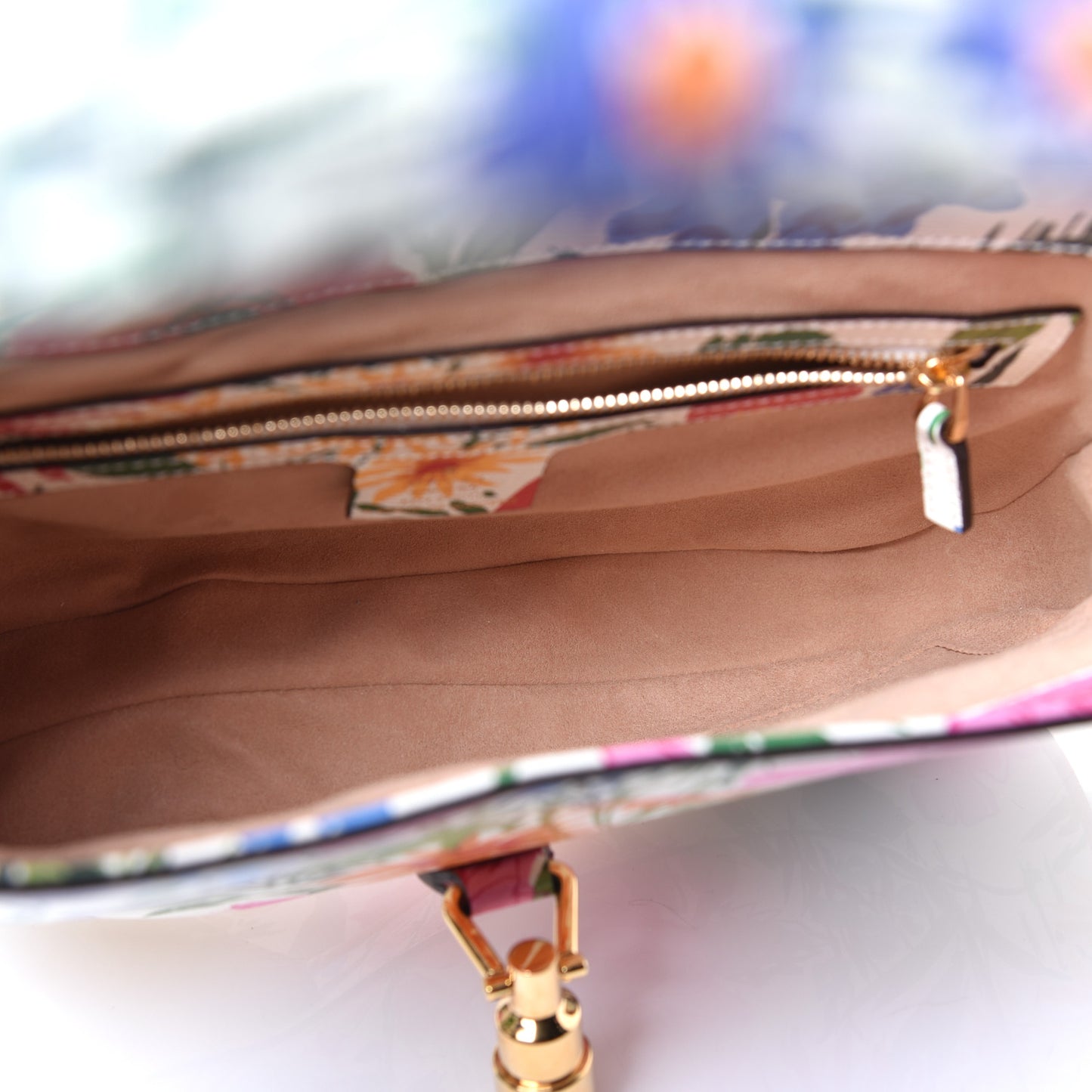 X KEN SCOTT New Shangai Calfskin Jardin D'Avril Floral Print Small Jackie 1961 Hobo Ivory Pink