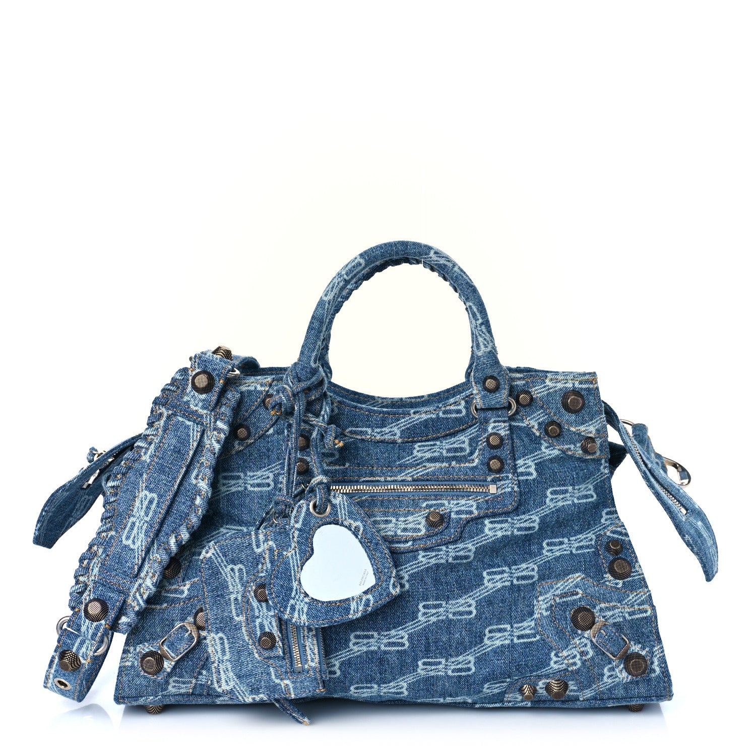 Balenciaga Denim BB Monogram Neo Cagole City Handbag Blue 1 of 7