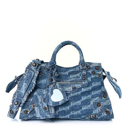 Balenciaga Denim BB Monogram Neo Cagole City Handbag Blue 1 of 7