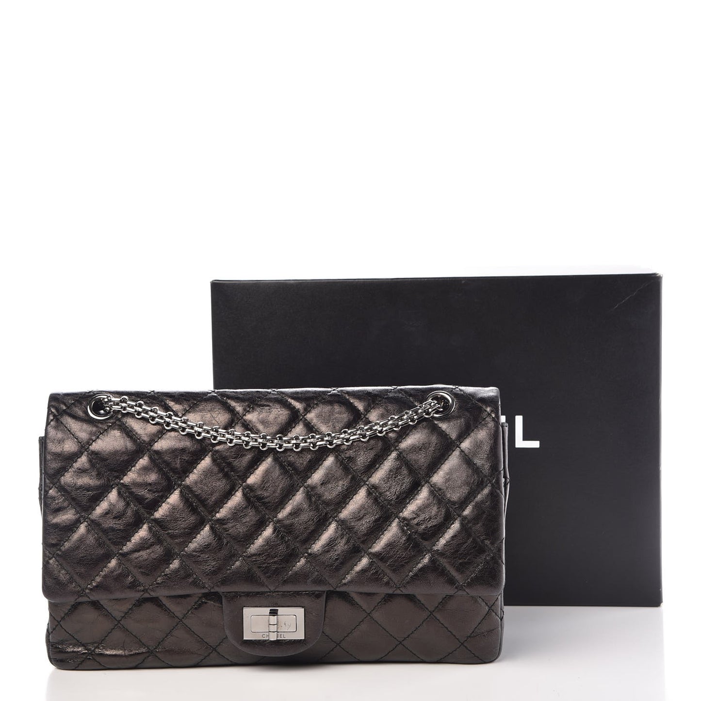 Glazed Aged Calfskin Quilted 2.55 Reissue 227 Flap Black