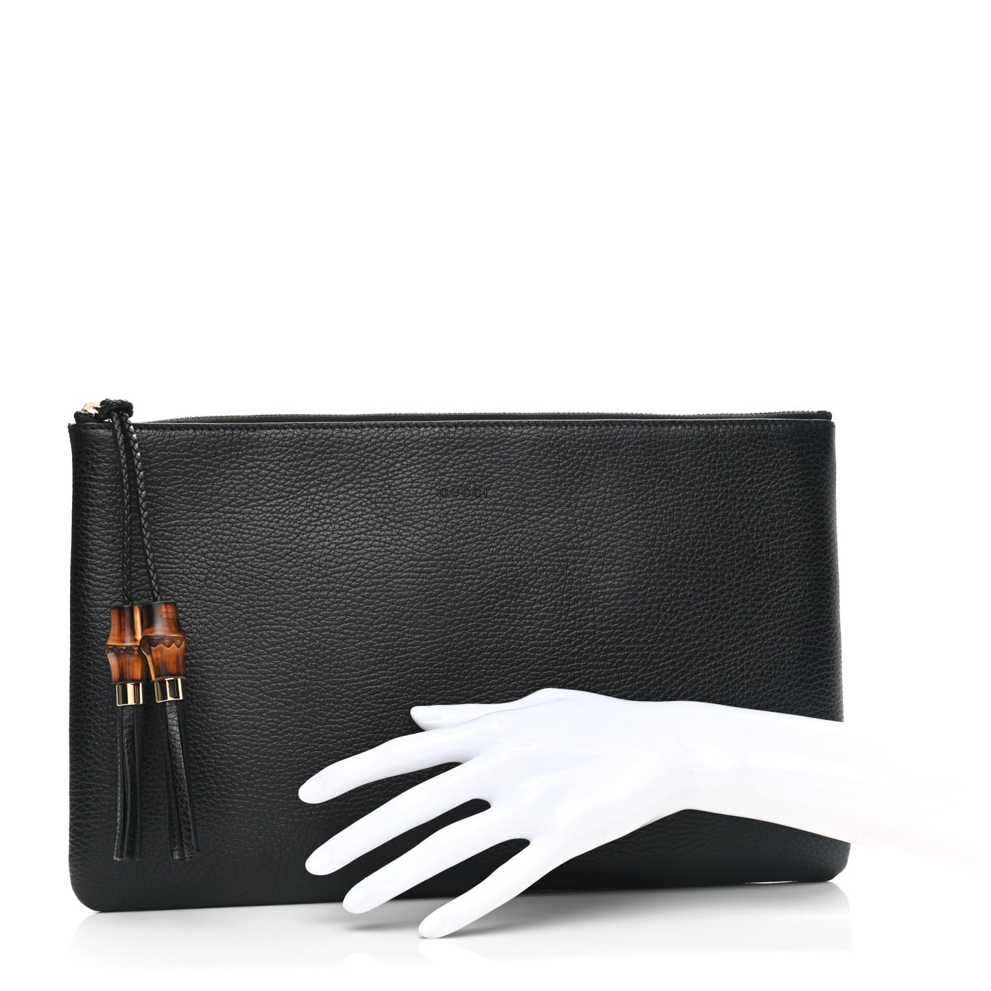 Pebbled Calfskin Large Bamboo Clutch Black