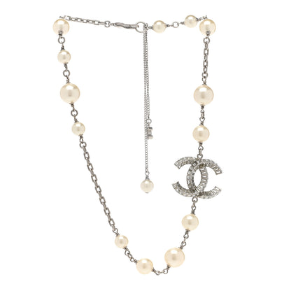 Chanel Pearl Crystal Baguette CC Short Necklace Silver 3 of 6