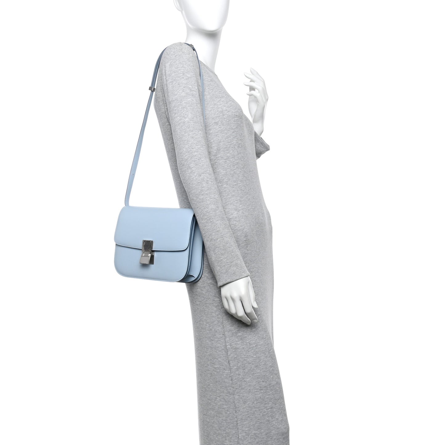 Box Calfskin Medium Classic Box Flap Bag Pale Blue