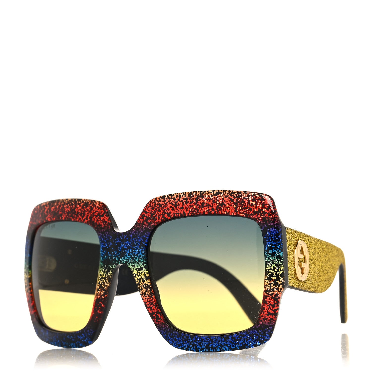 Gucci Square Frame GG0102S Sunglasses Glitter Gold Multi 1 of 7