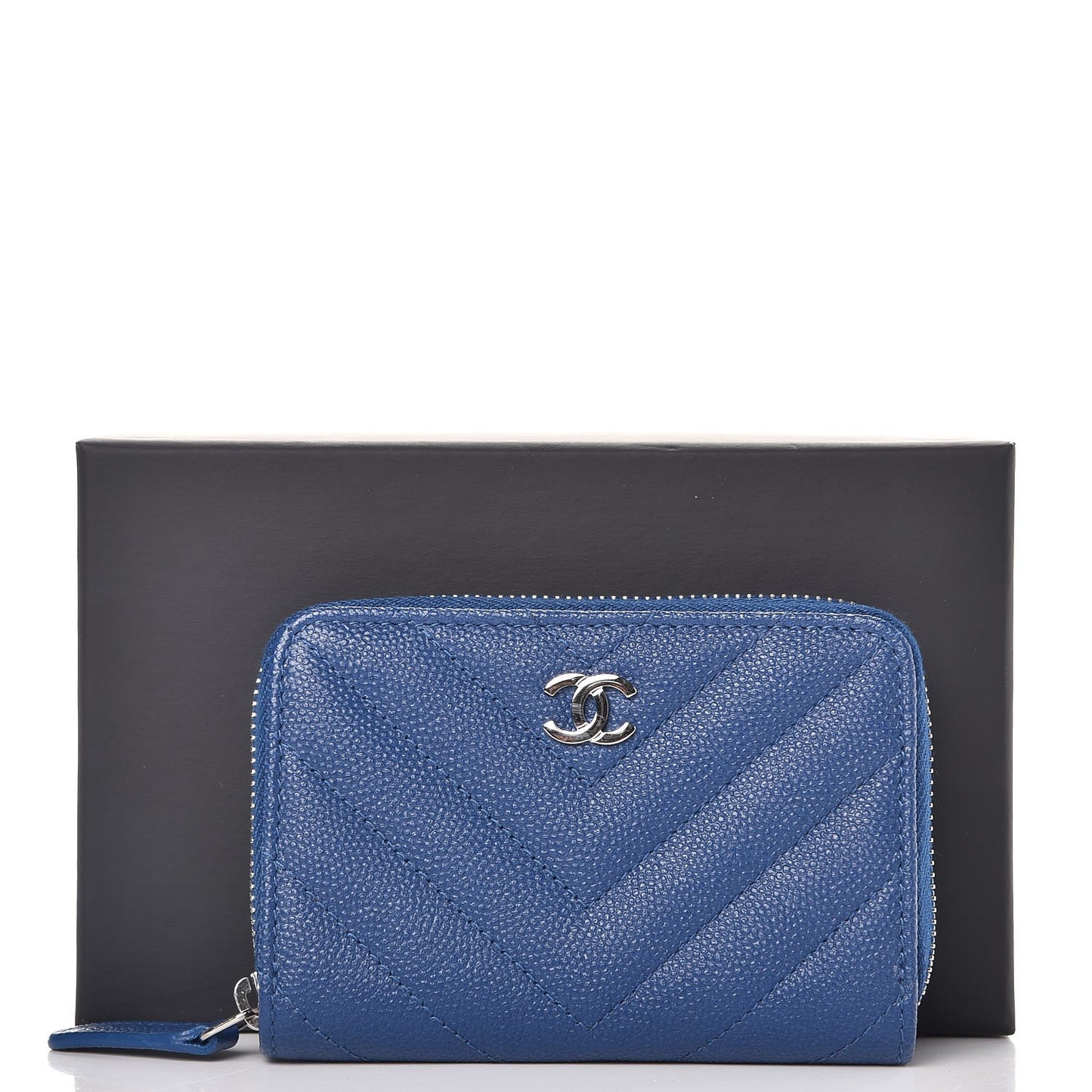 Caviar Chevron Quilted Zip Coin Purse Blue