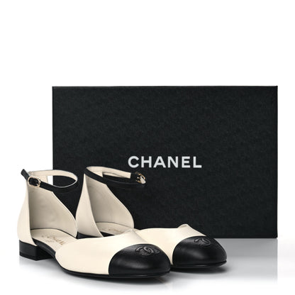 Chanel Lambskin Open Toe Flats 38 Ivory Black 9 of 9