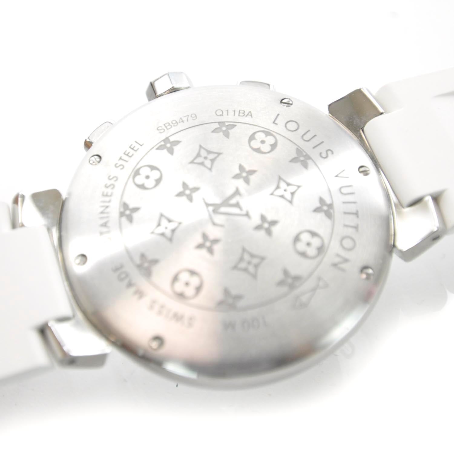Louis Vuitton Stainless Steel Rubber Mother of Pearl 28mm Tambour Lovely Cup Quartz Watch 5 of 7