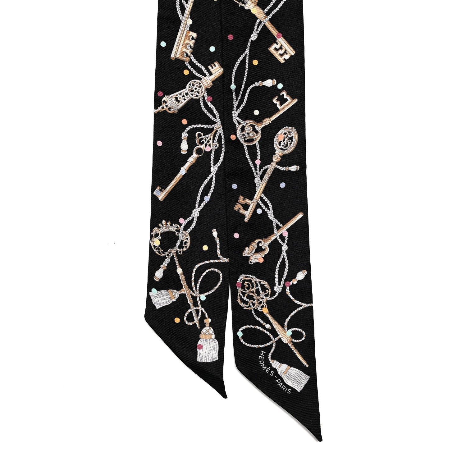 Hermes Silk Les Cles A Pois Twilly Black Beige Rose Multicolor 2 of 4