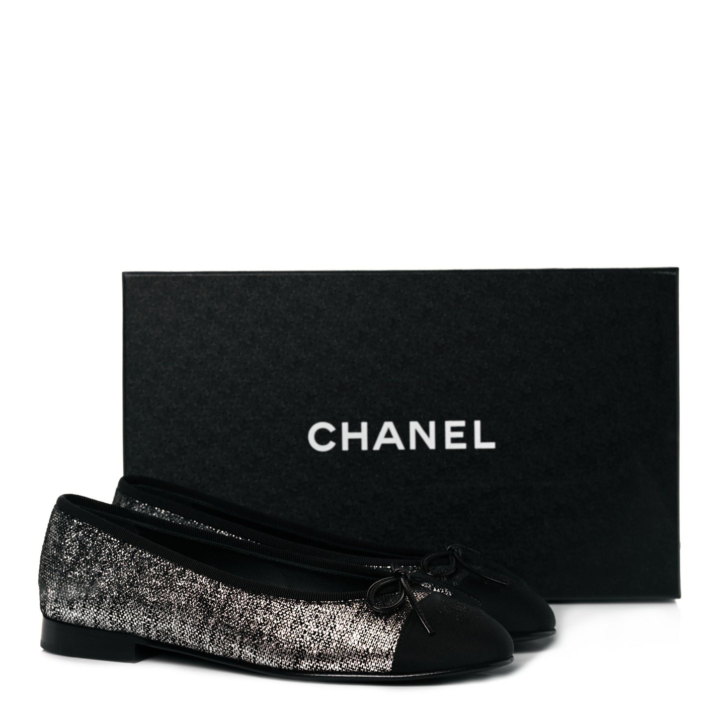Suede Kidskin Grosgrain CC Cap Toe Ballerina Flats 36.5 Silver Black