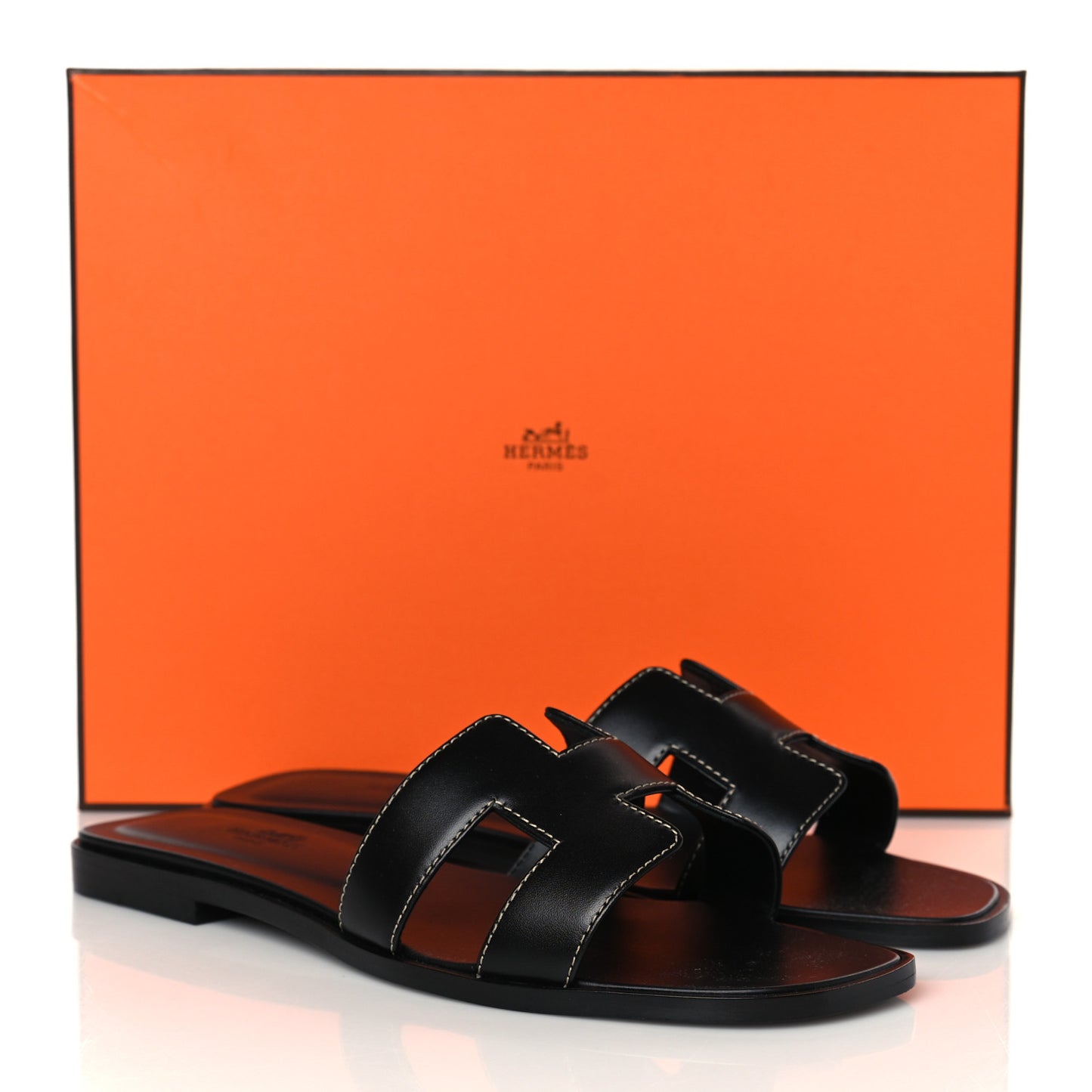 Box Calfskin Oran Sandals 37.5 Black