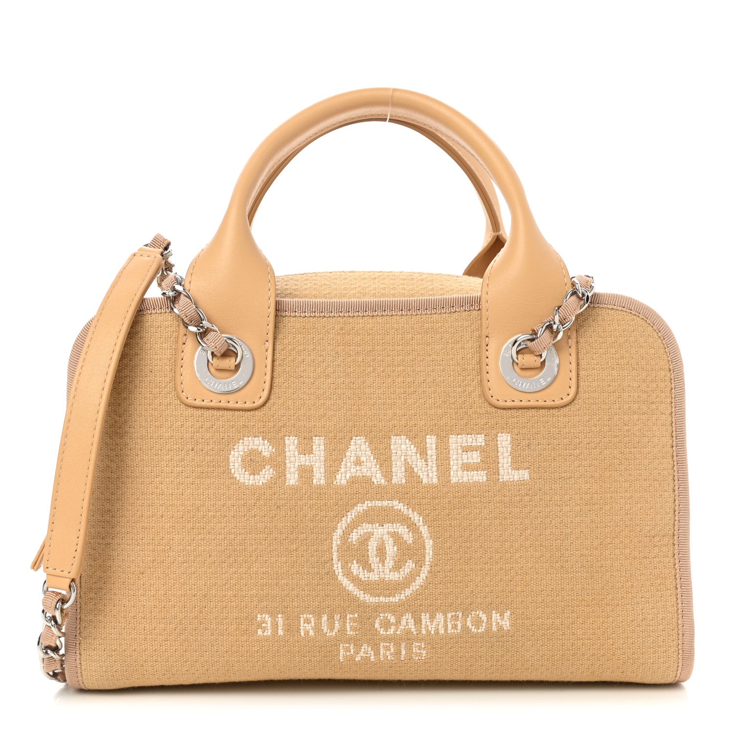 Chanel Canvas Deauville Small Bowling Bag Beige 1 of 11