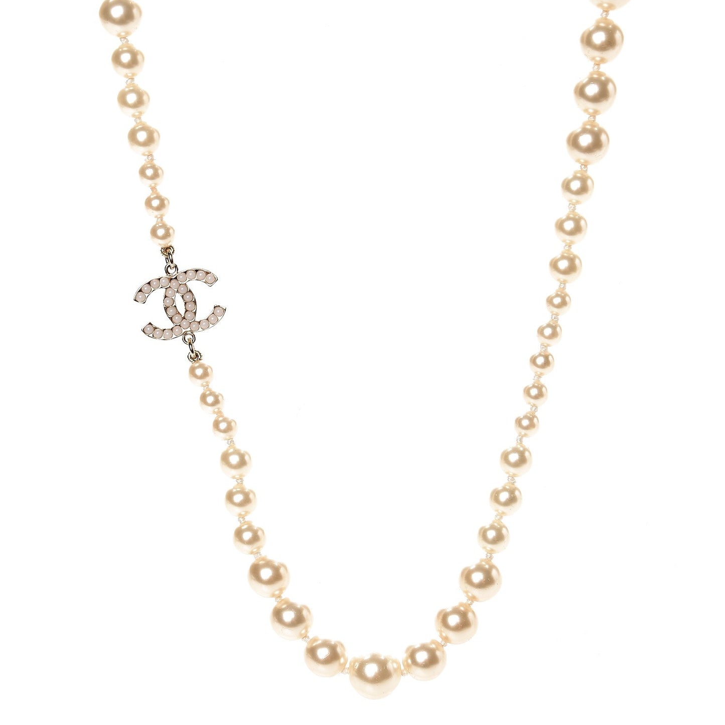 Graduated Pearl Long CC Necklace Gold