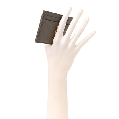 Saint Laurent Grain De Poudre Matelasse Chevron Monogram Credit Card Case Dark Beige 2 of 8