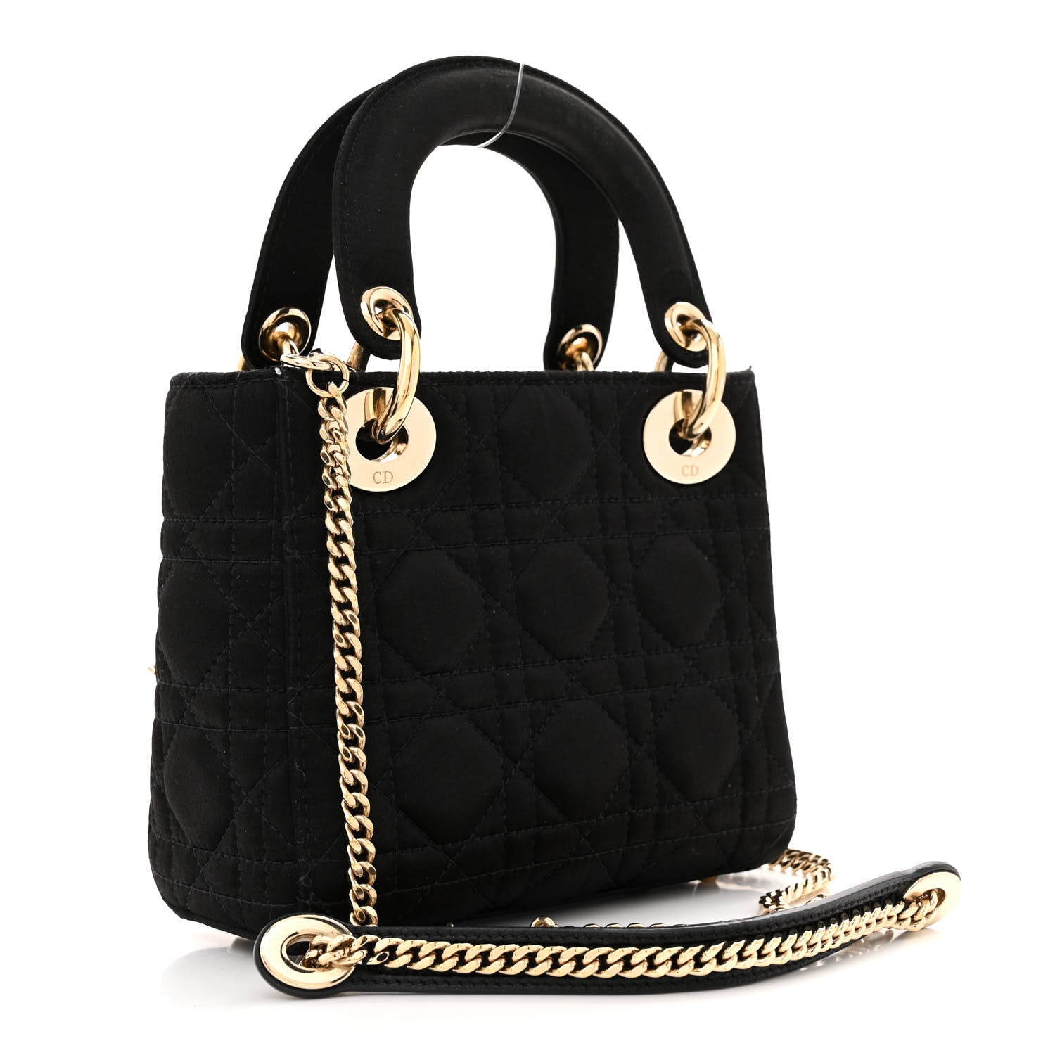 Christian Dior Satin Swarovski Crystal Cannage Mini Lady Dior Black 3 of 12