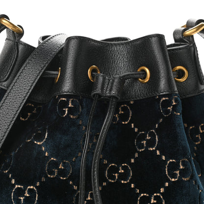 Gucci Velvet GG Monogram Web Bucket Bag Blue Beige 10 of 10