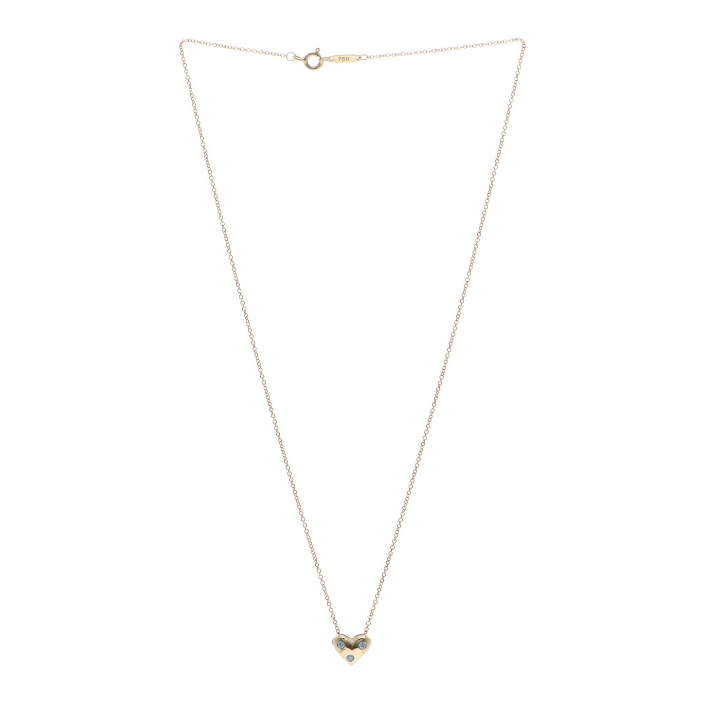 18K Yellow Gold Platinum Diamond Small Etoile Heart Pendant Necklace