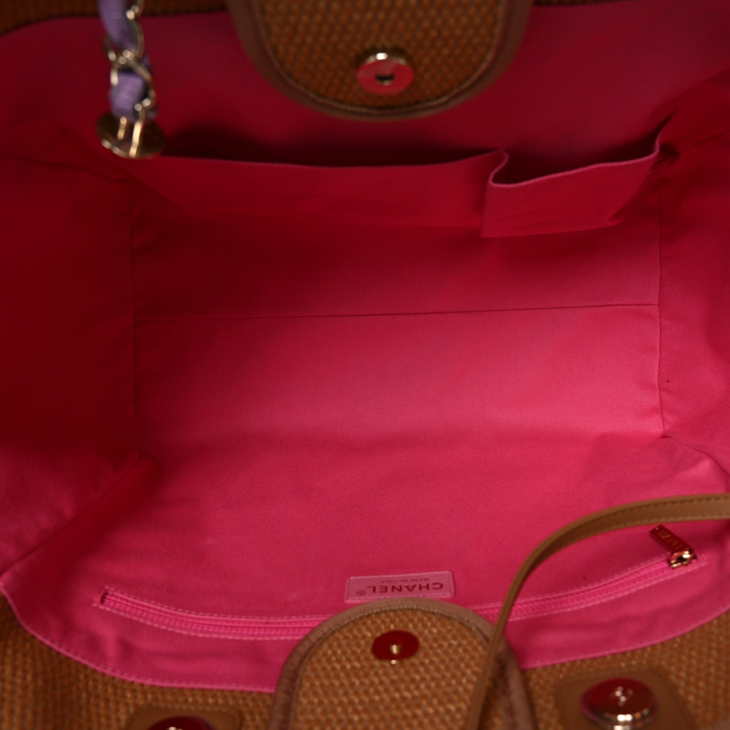 Chanel Straw Raffia Calfskin Striped Medium Deauville Tote Dark Beige Fuchsia Navy Blue 5 of 11