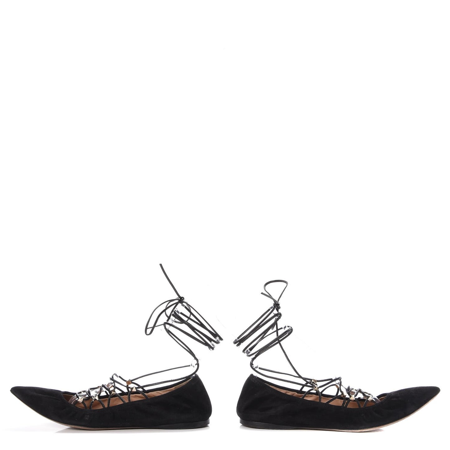 Suede Rockstud Gladiator Lace Up Ballerina Flats 39.5 Black