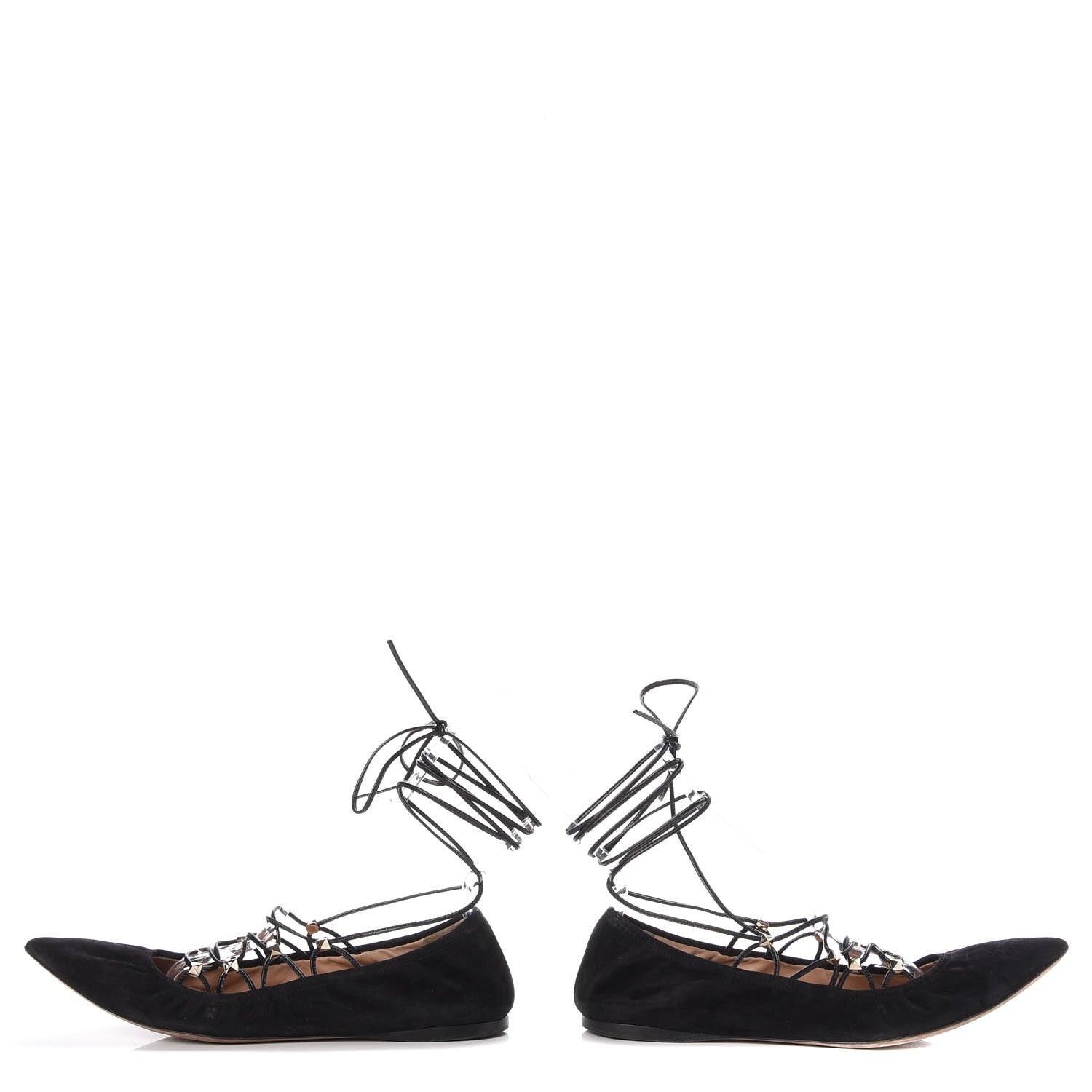 Valentino Garavani Suede Rockstud Gladiator Lace Up Ballerina Flats 39.5 Black 12 of 13