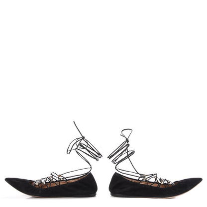 Valentino Garavani Suede Rockstud Gladiator Lace Up Ballerina Flats 39.5 Black 12 of 13