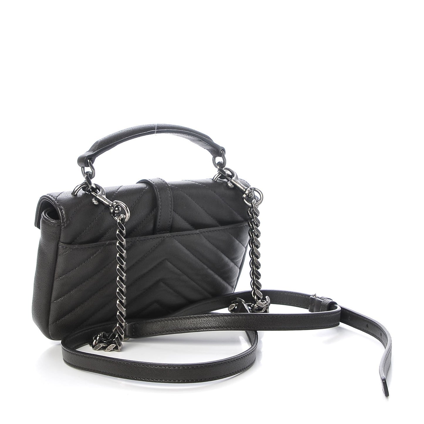 Sheepskin Matelasse Chevron Monogram College Chain Wallet Coal