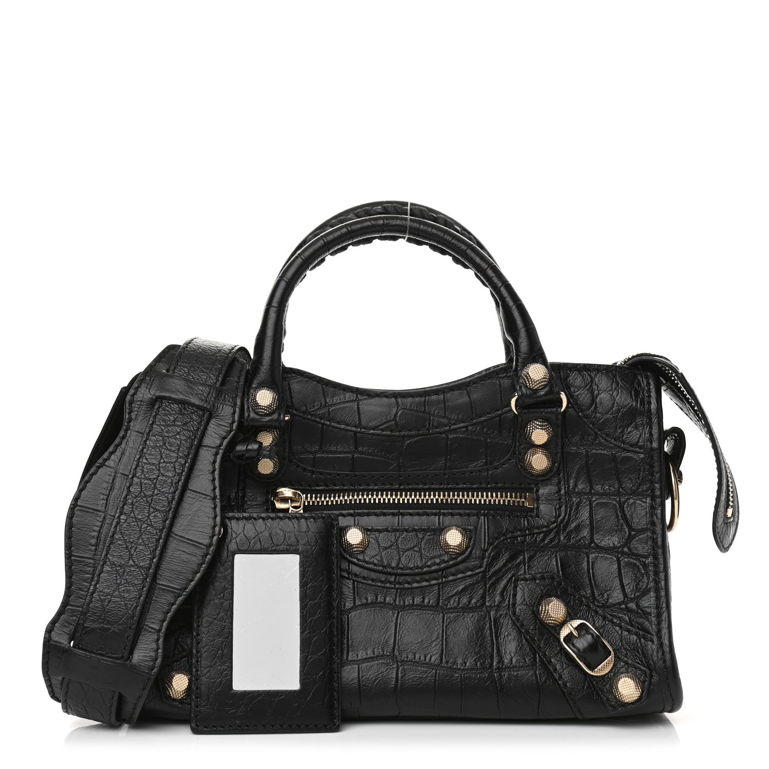 Balenciaga Calfskin Crocodile Embossed Giant 12 Gold Hardware Mini City Black 1 of 7