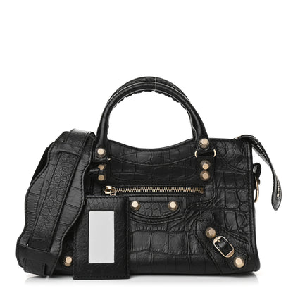 Balenciaga Calfskin Crocodile Embossed Giant 12 Gold Hardware Mini City Black 1 of 7