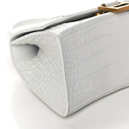 Balenciaga Shiny Calfskin Crocodile Embossed Small Hourglass Top Handle Bag White 9 of 11