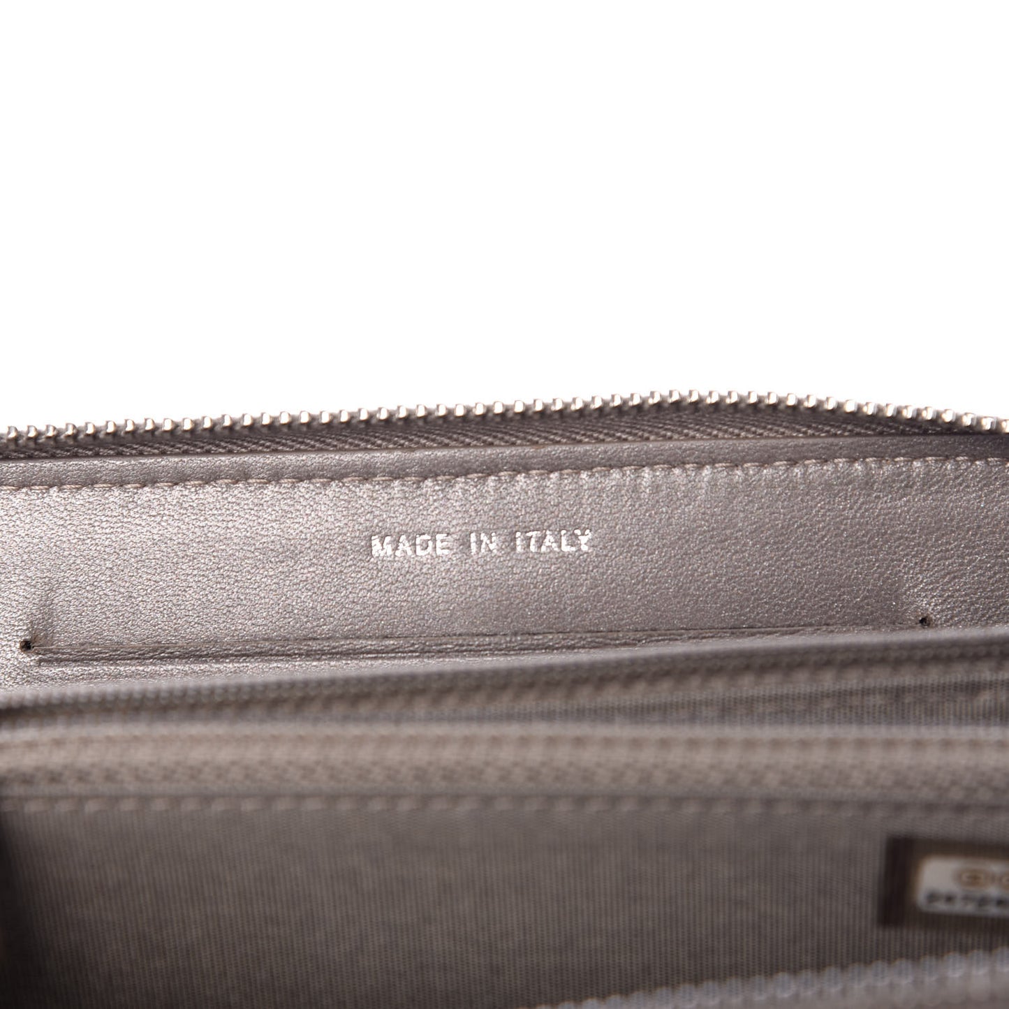 Calfskin Resin Stitched Small Zip Around Wallet Grey